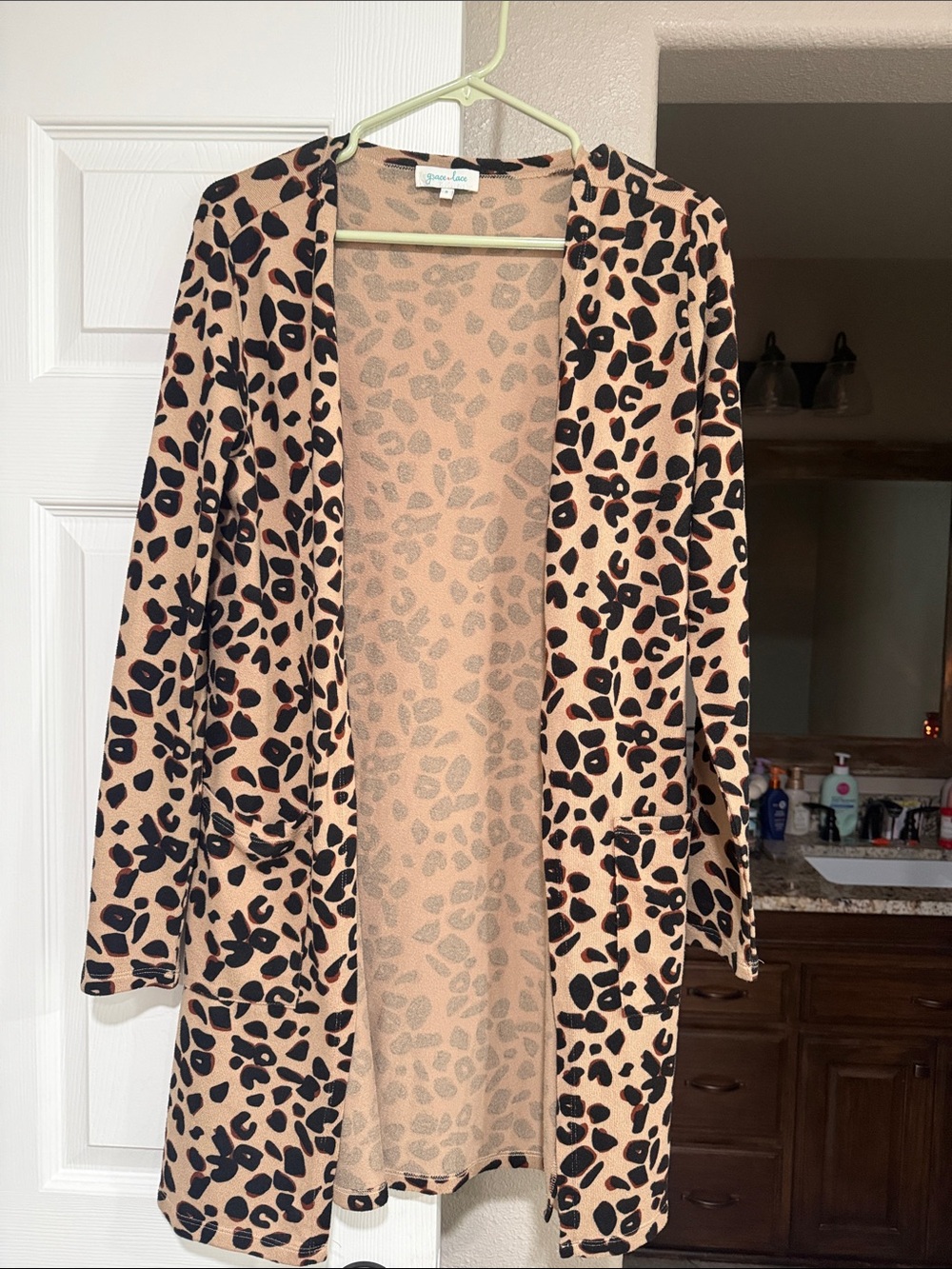 Grace & Lace Beige and Black Leopard Print Open Cardigan